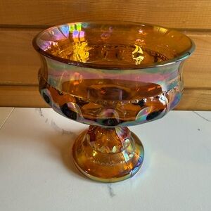 Iridescent Carnival Glass Compote - Amber